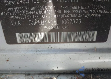 2011 Hyundai Sonata Gls из США, поврежденный, VIN 5NPEB4AC8BH007929